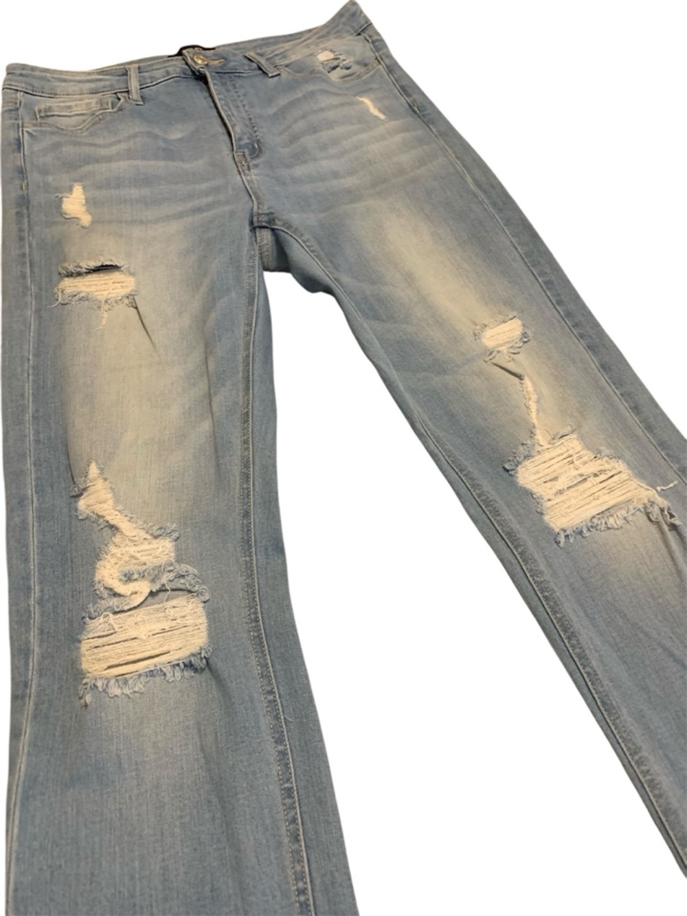 Distressed Light Blue Straight Leg Women's Jeans - Picture 2 of 7